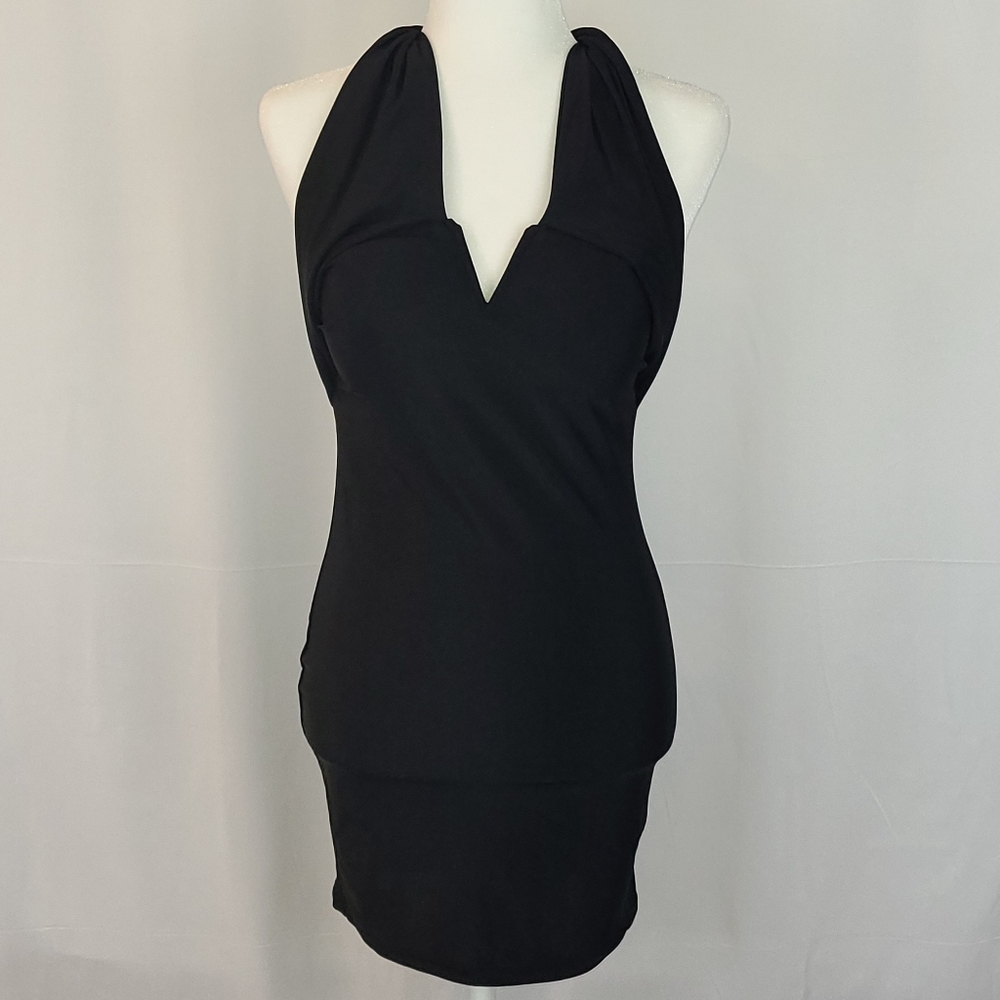 Black bodicon halter dress